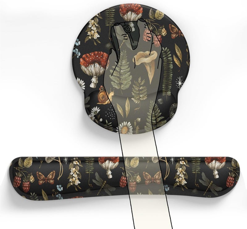 Mechanical Cattle Plant Mushroom Mouse Pad Black Aesthetic Ergonomic Desk Pad Wrist Support Keyboard Wrist Rest Set, Mouse Pad with Non-Slip Pu for Office Comfortable Mouse Wrist Rest for Easy Typing & Pain Relief. - Image 5